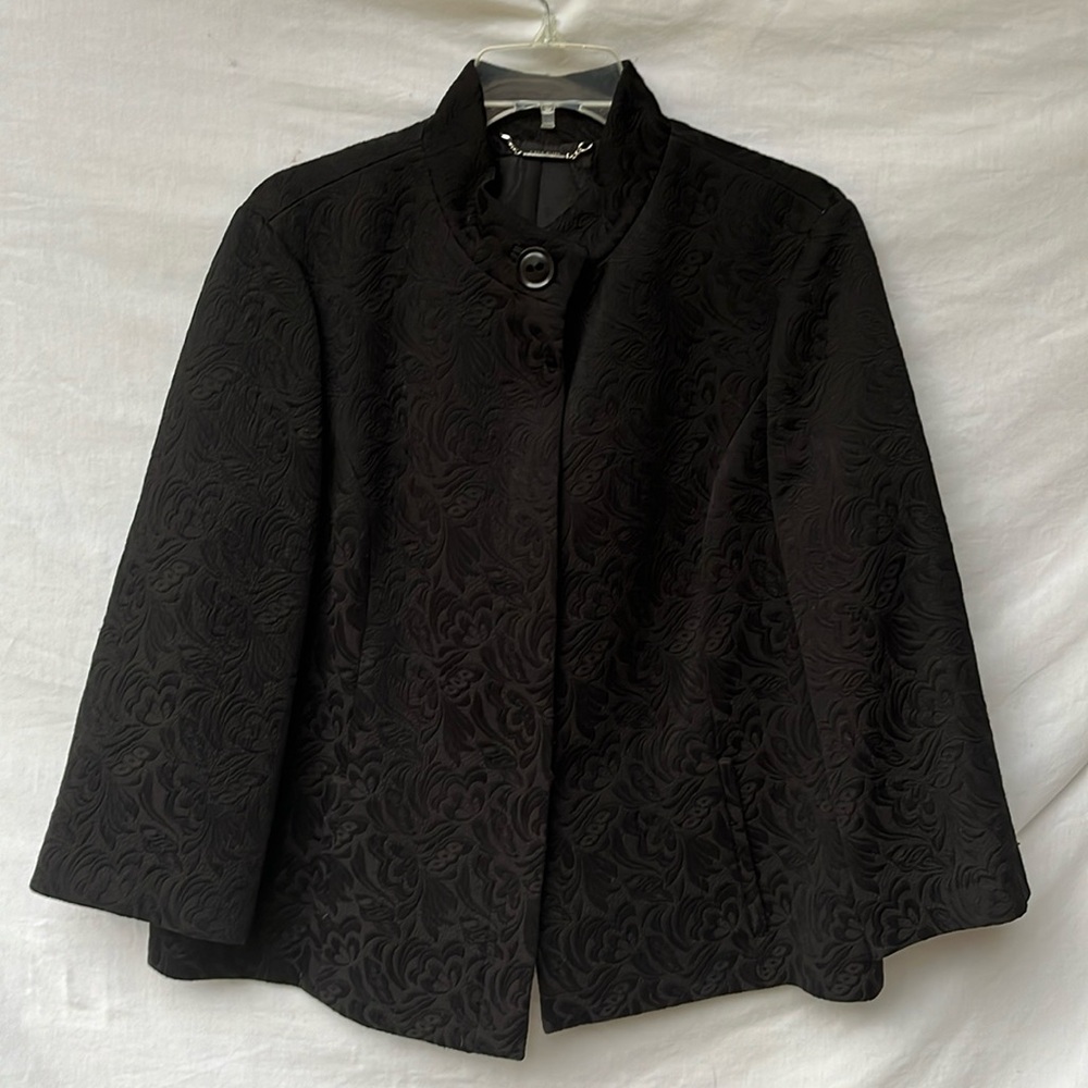 Sigrid Olsen Black Brocade Swing Short Coat. Sz 14